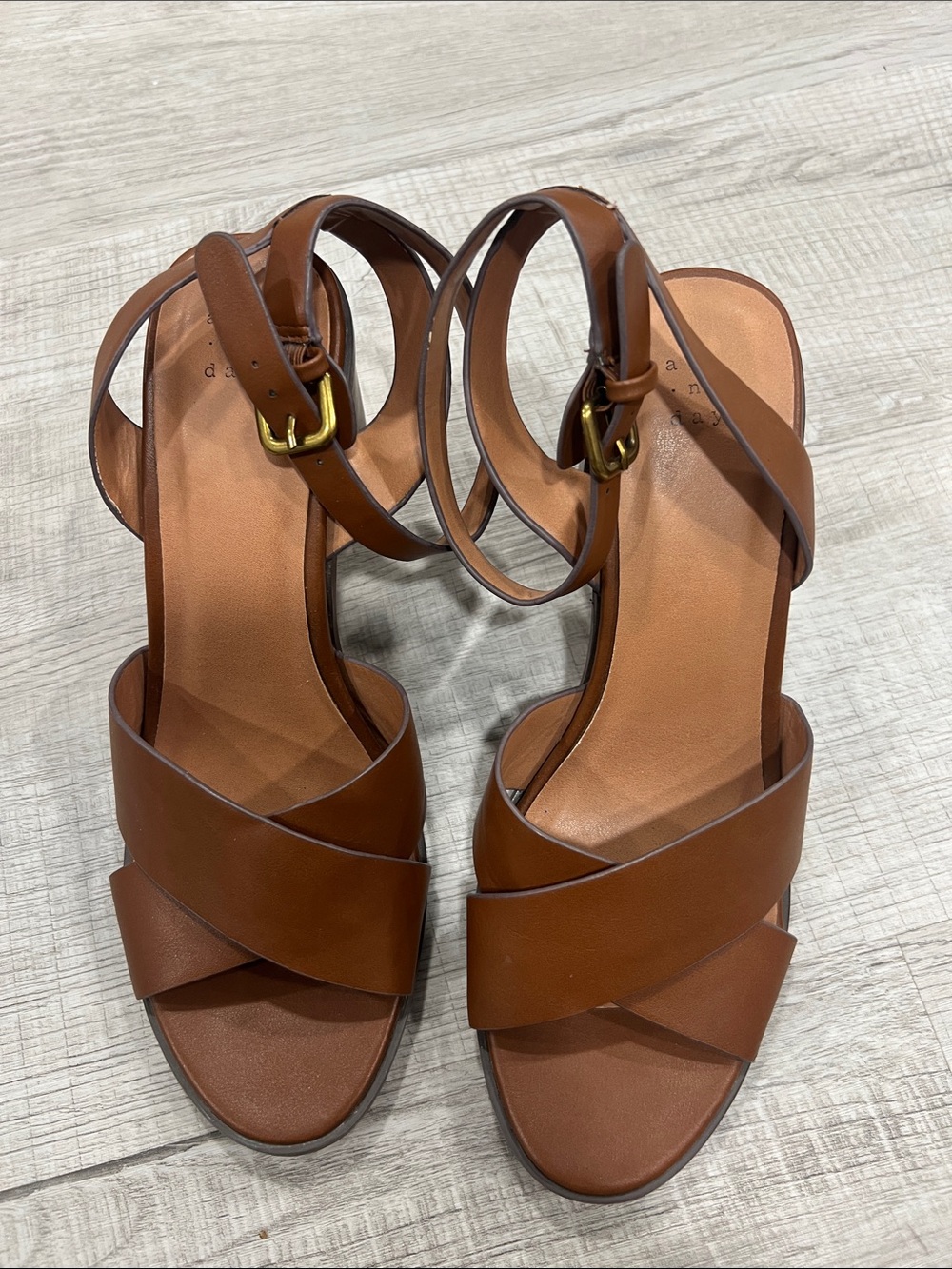 a new day Tan Brown Cross-Strap Ankle Buckle Heels